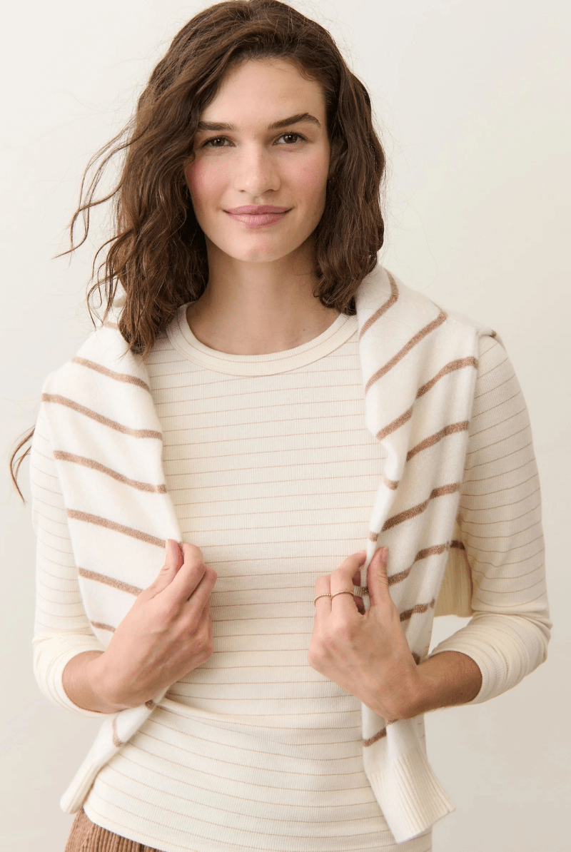 Shirts & Tops - Marine Layer - Lexi Rib Sun - In Longsleeve Crew ini Tee Ivory/Rose Gold - Archery Close