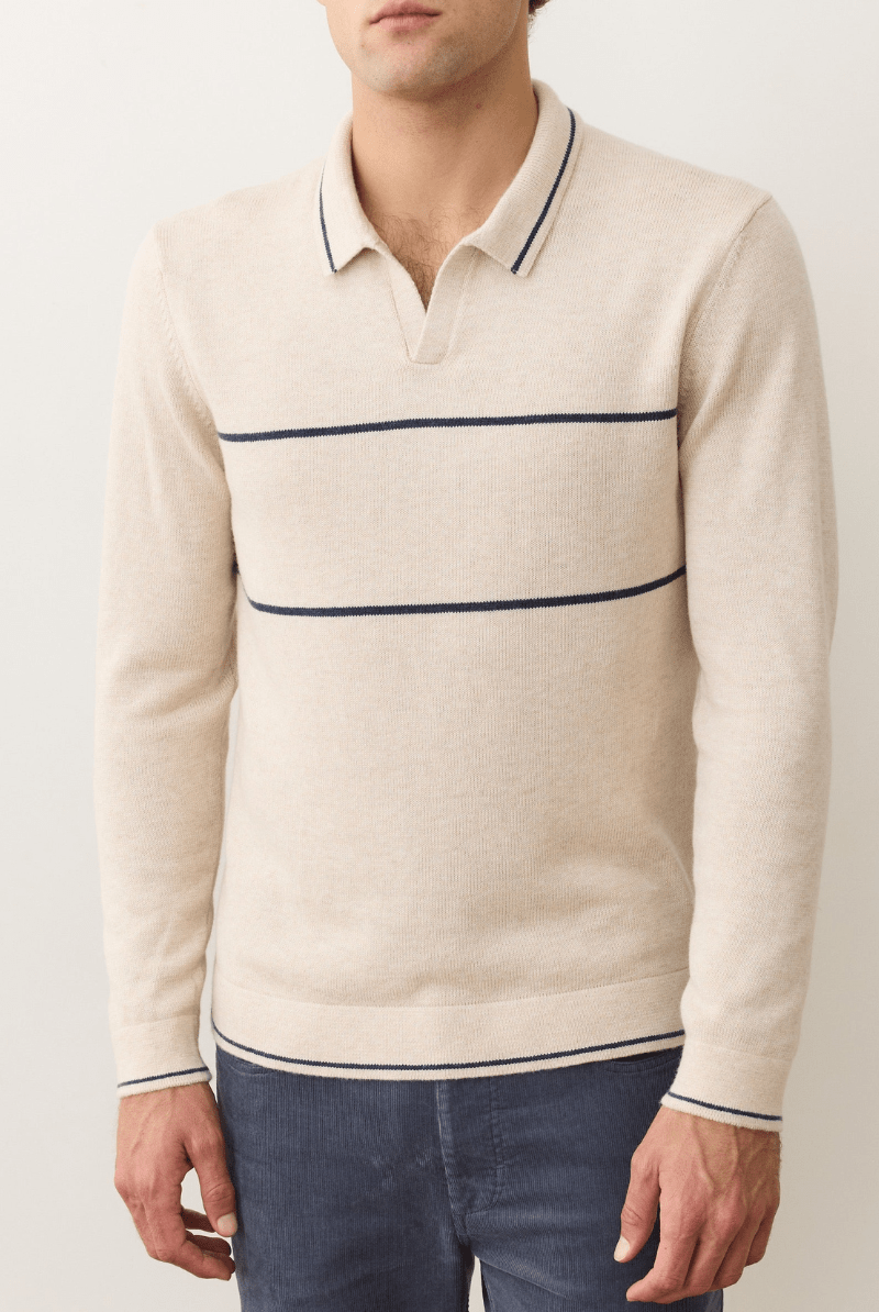 Sweater - Marine Layer - Liam Long Sleeve Sweater Polo - Archery Close