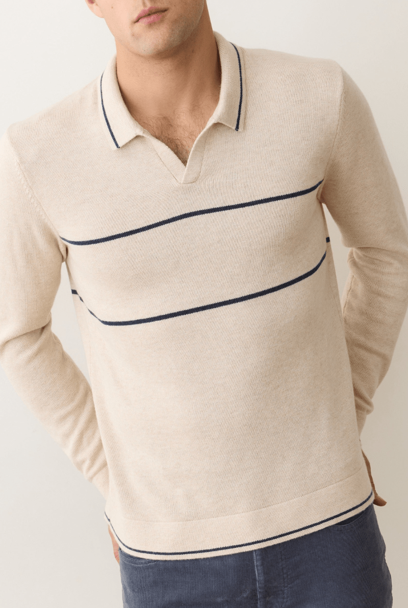 Sweater - Marine Layer - Liam Long Sleeve Sweater Polo - Archery Close
