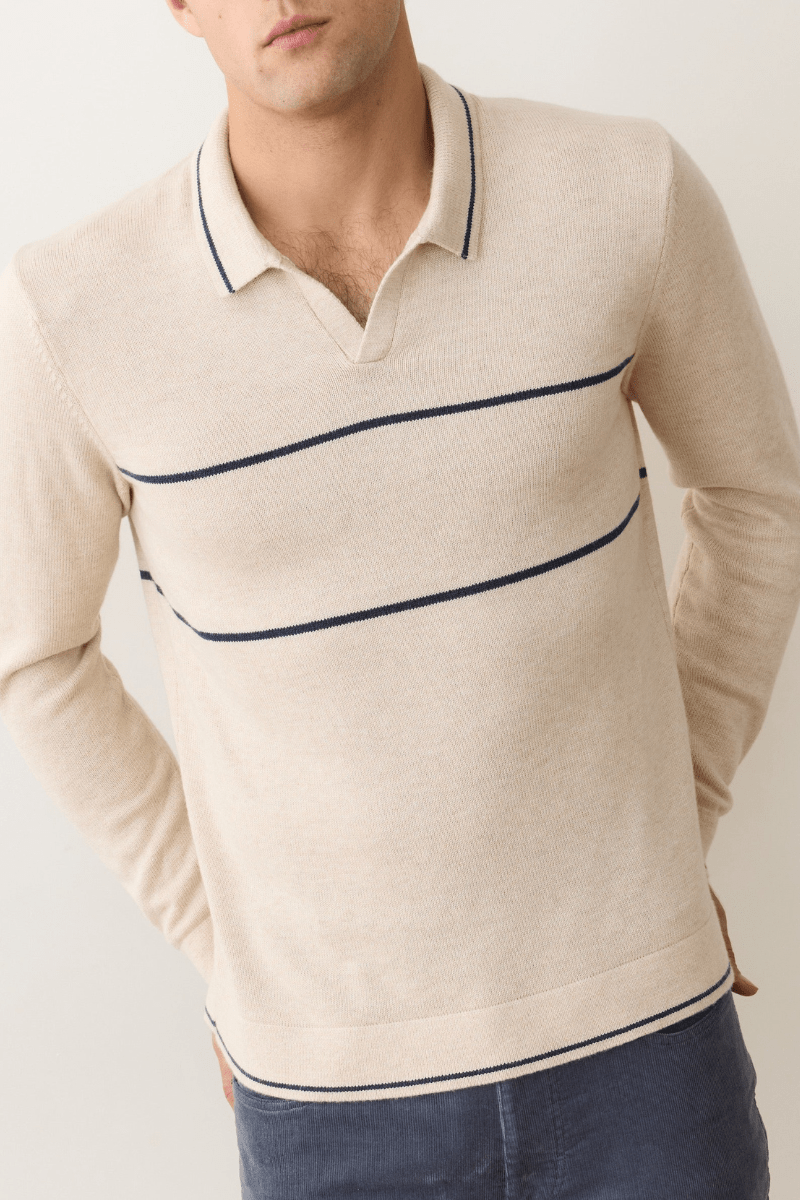 Sweater - Marine Layer - Liam Long Sleeve Sweater Polo - Archery Close