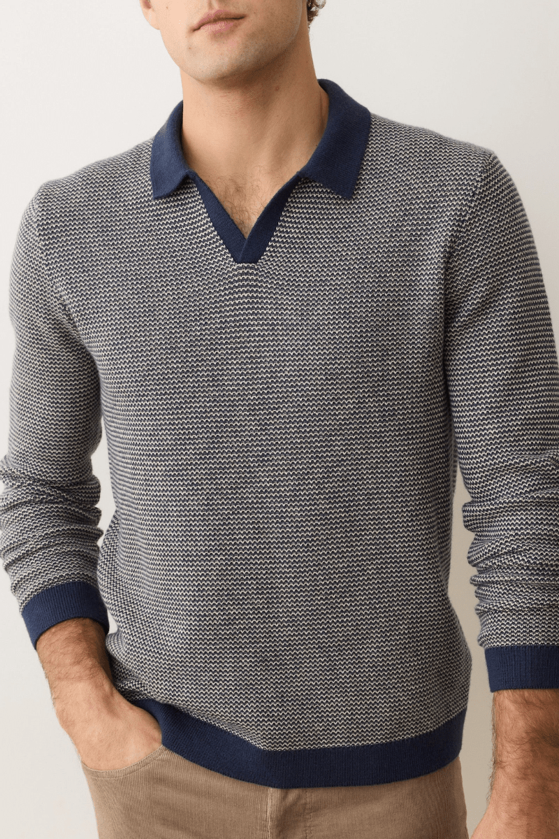 Sweater - Marine Layer - Liam Long Sleeve Sweater Polo - Archery Close