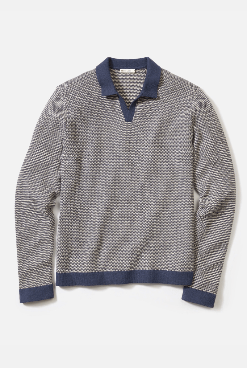 Sweater - Marine Layer - Liam Long Sleeve Sweater Polo - Archery Close