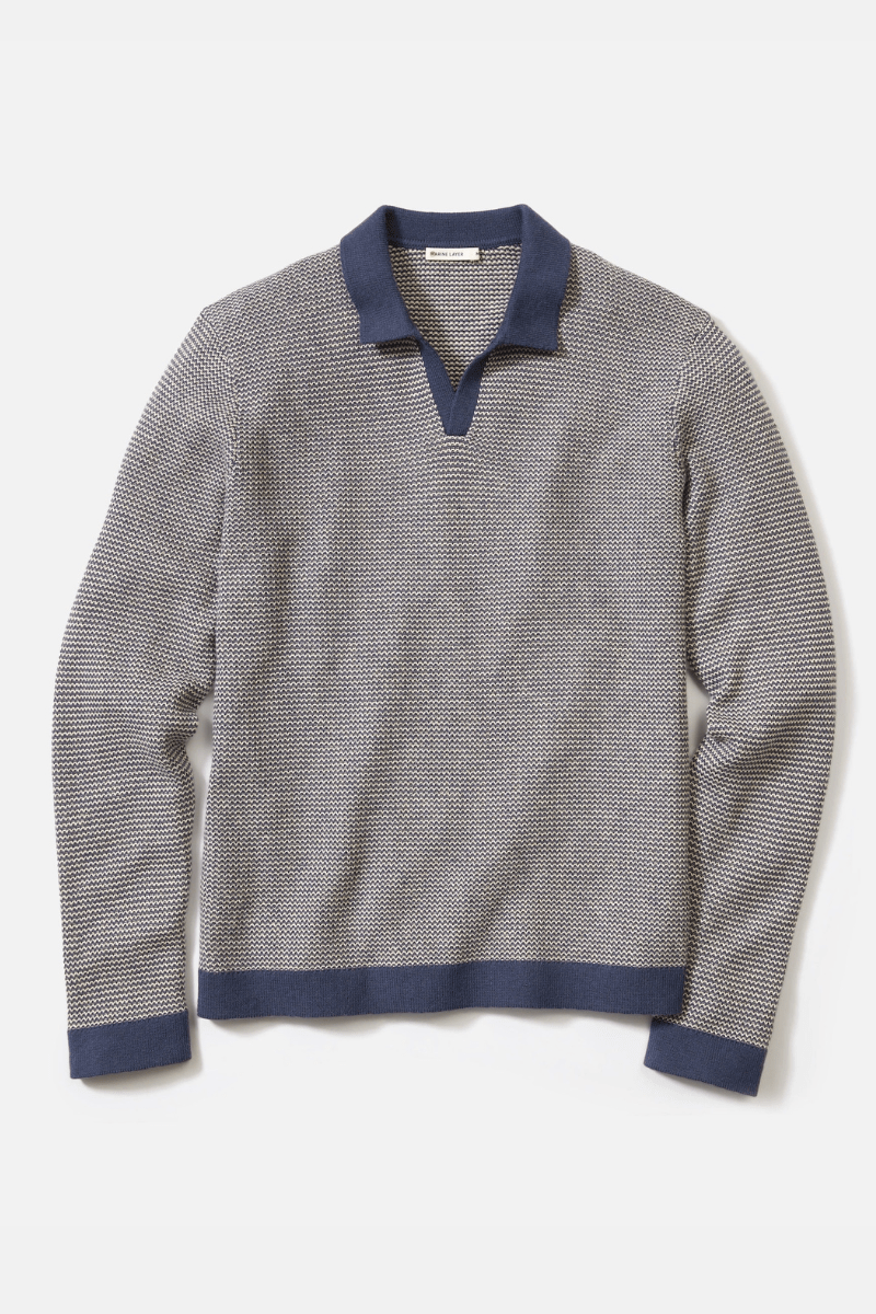 Sweater - Marine Layer - Liam Long Sleeve Sweater Polo - Archery Close