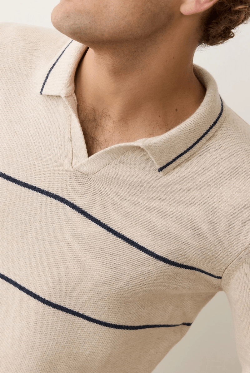 Sweater - Marine Layer - Liam Long Sleeve Sweater Polo - Archery Close