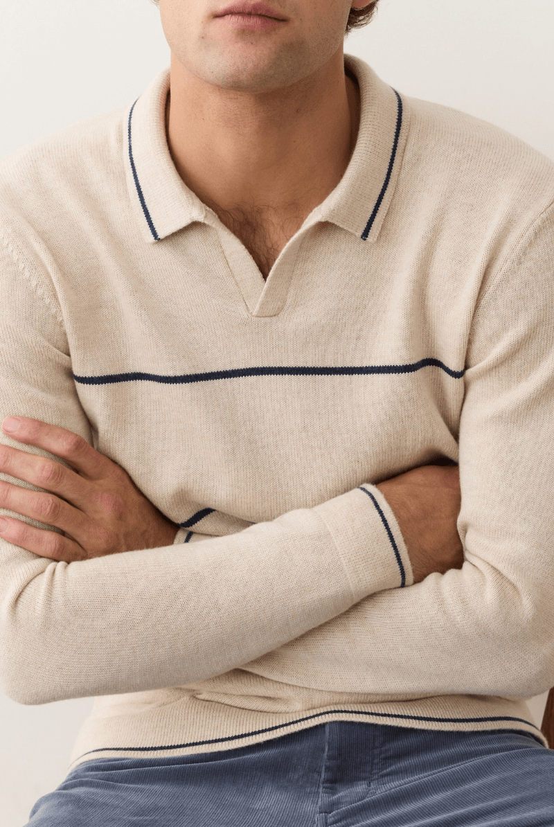 Sweater - Marine Layer - Liam Long Sleeve Sweater Polo - Archery Close