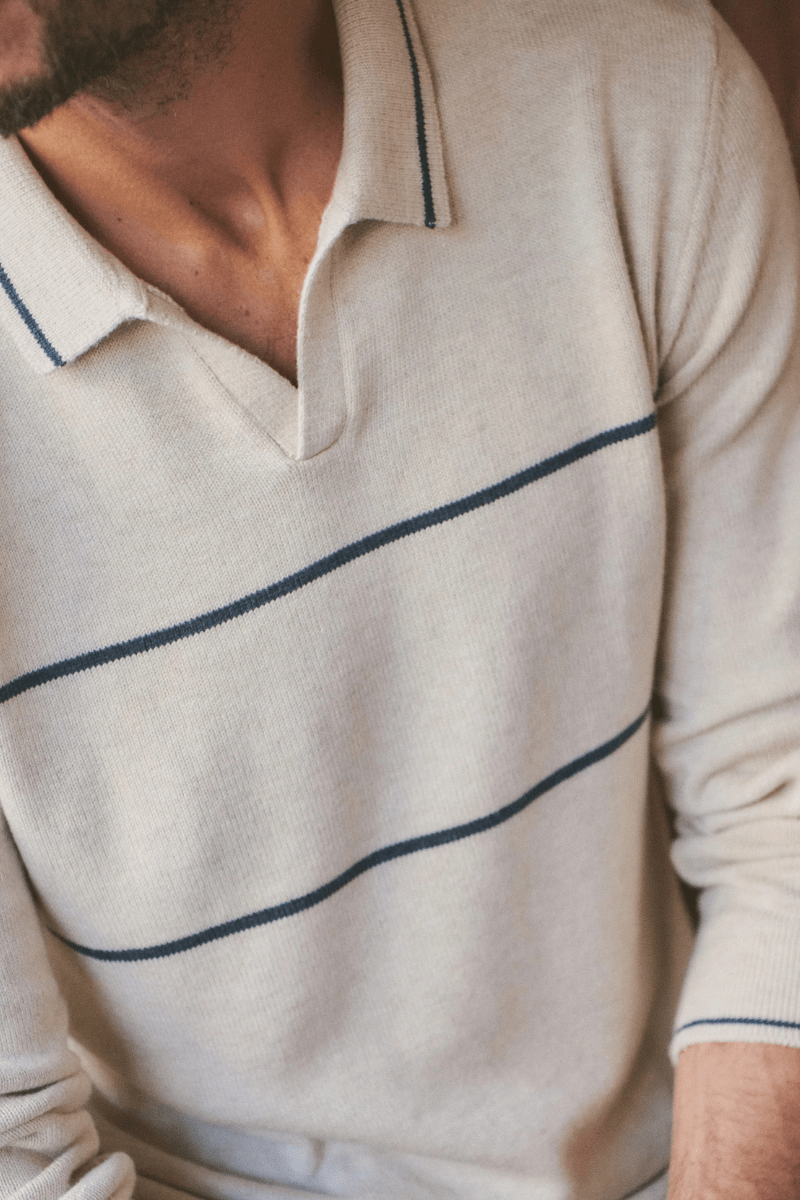 Sweater - Marine Layer - Liam Long Sleeve Sweater Polo - Archery Close