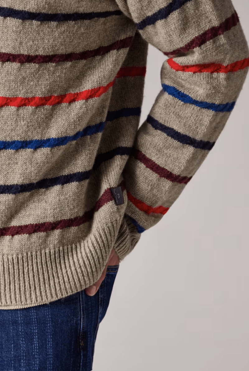 Sweater - Paul Smith - Light Tan Striped Knitted Polo Shirt - Archery Close