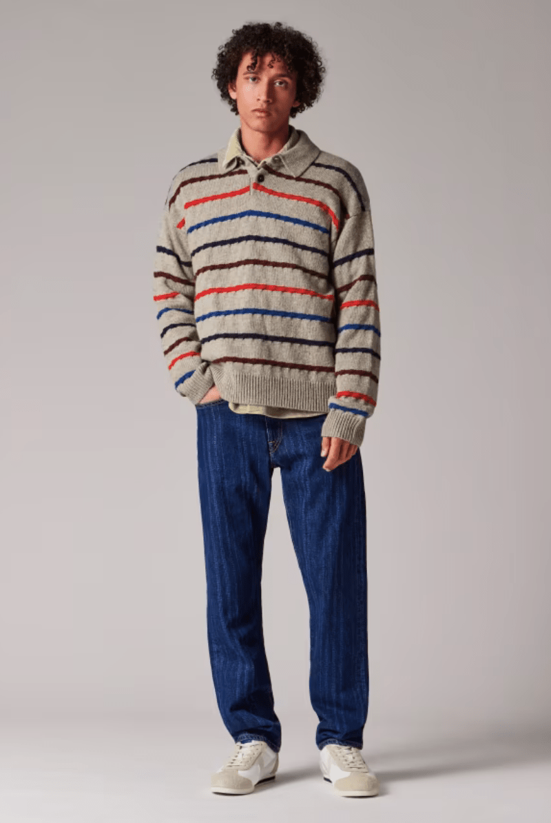 Sweater - Paul Smith - Light Tan Striped Knitted Polo Shirt - Archery Close