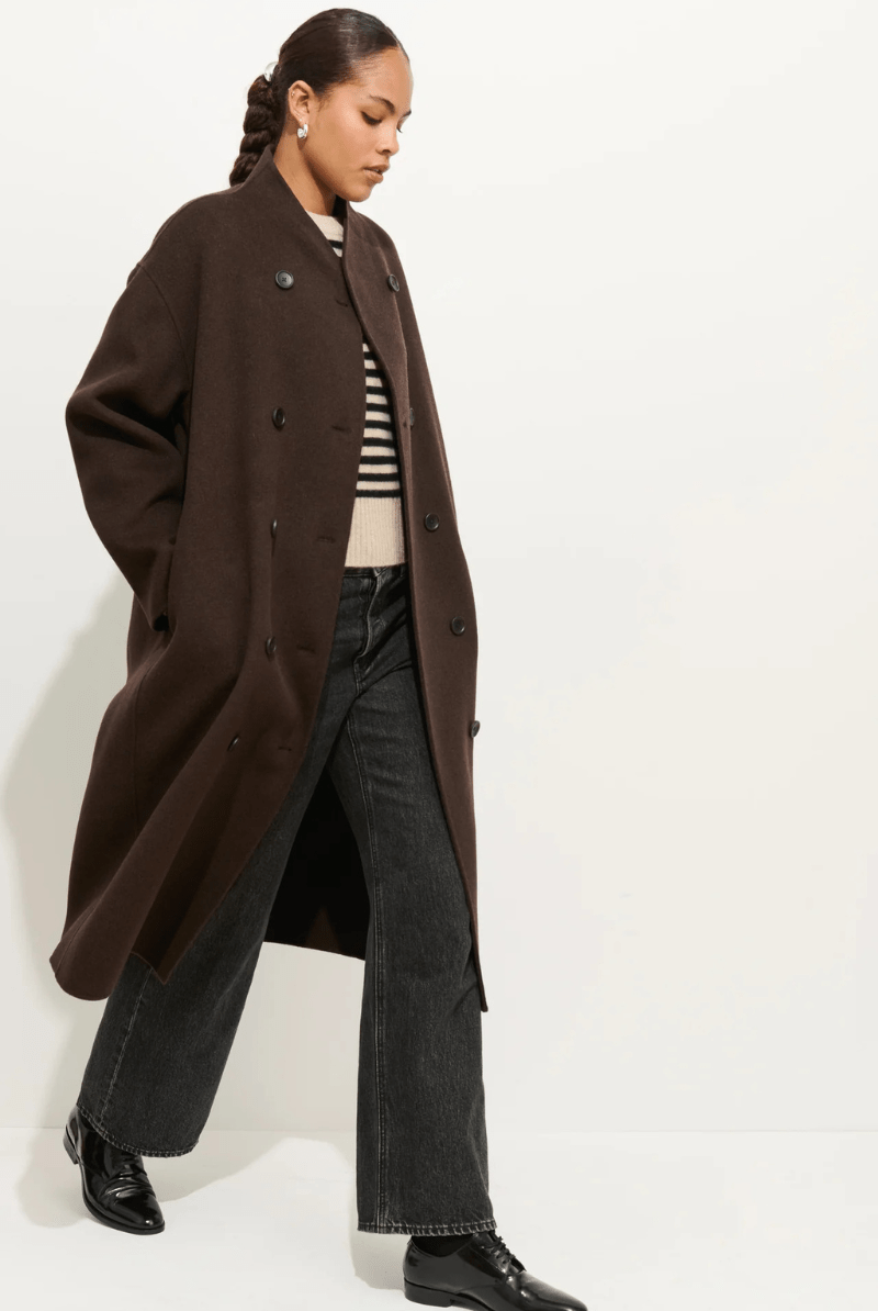 Outerwear - Alex Mill - Long Sophia Coat in Chocolate - Archery Close