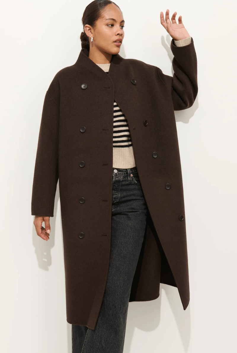 Outerwear - Alex Mill - Long Sophia Coat in Chocolate - Archery Close
