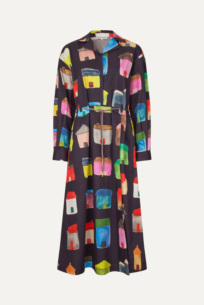 Dresses - Stine Goya - Longsleeve Workwear Dress in Refugios - Archery Close