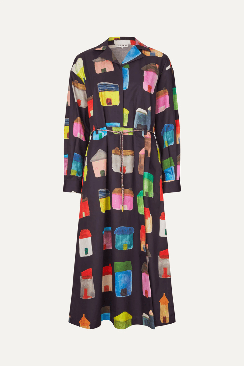 Dresses - Stine Goya - Longsleeve Workwear Dress in Refugios - Archery Close