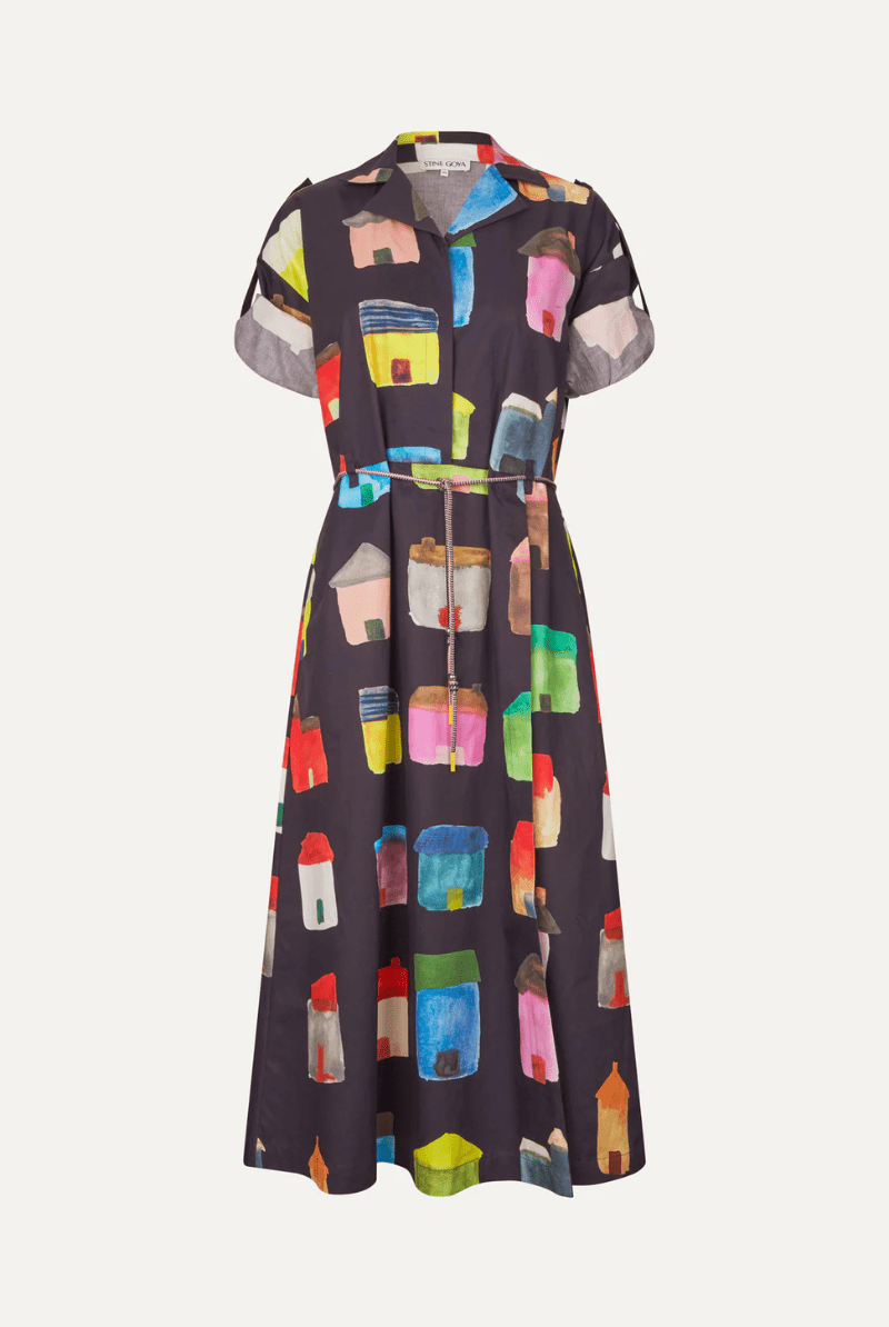 Dresses - Stine Goya - Longsleeve Workwear Dress in Refugios - Archery Close