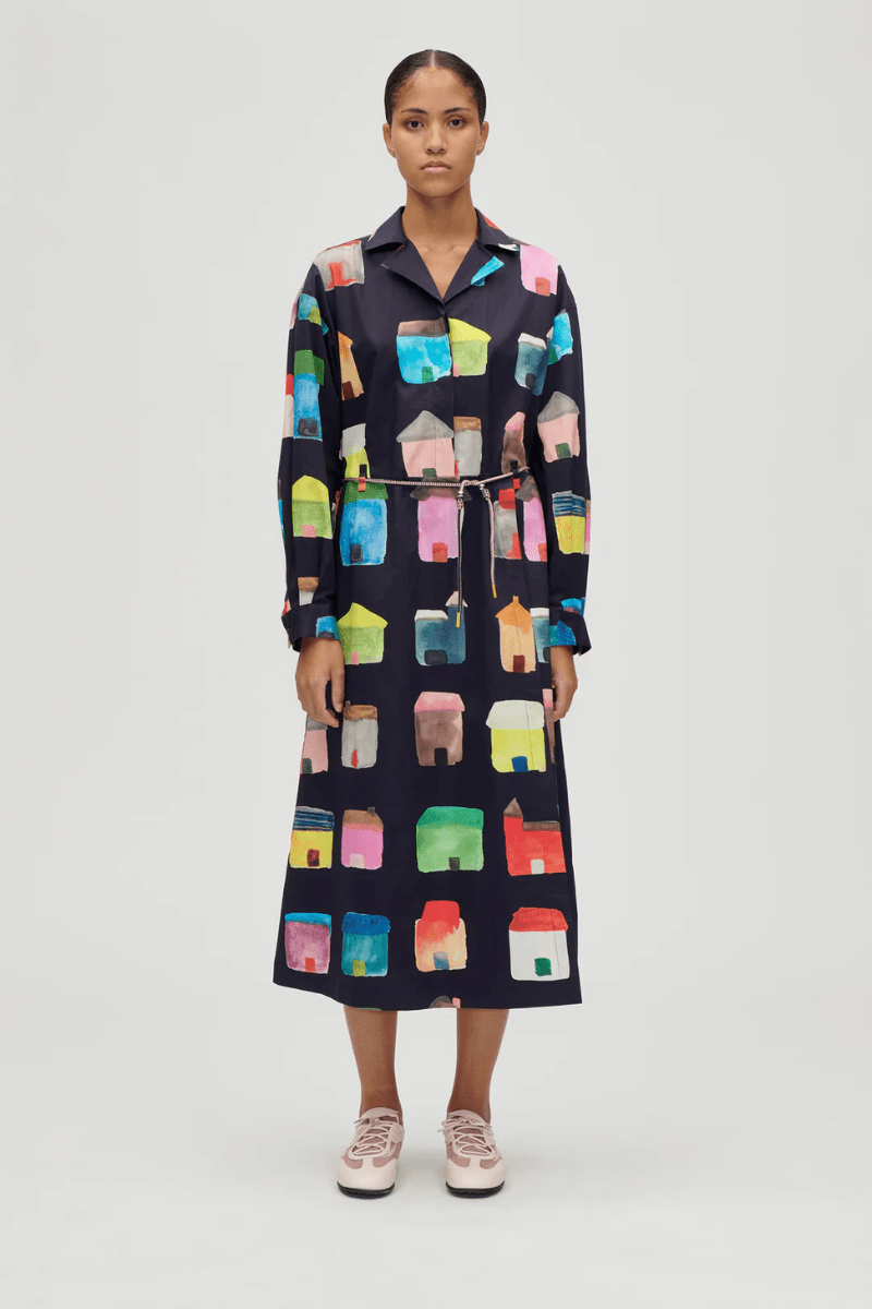 Dresses - Stine Goya - Longsleeve Workwear Dress in Refugios - Archery Close