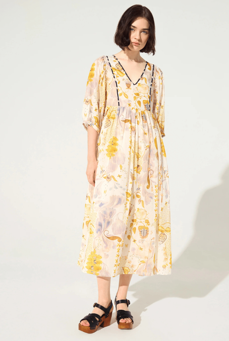 Dresses - Cotelac - Loose Fitting Printed Dress - Archery Close
