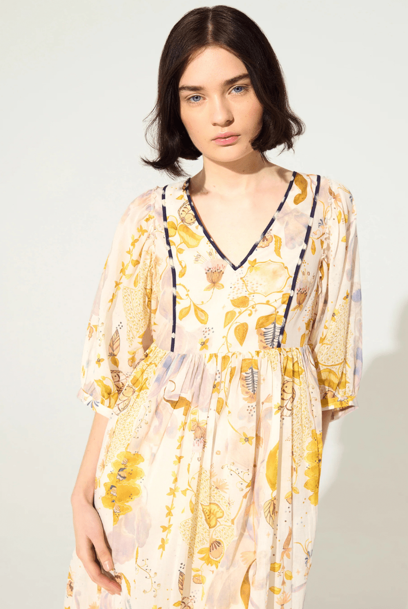 Dresses - Cotelac - Loose Fitting Printed Dress - Archery Close