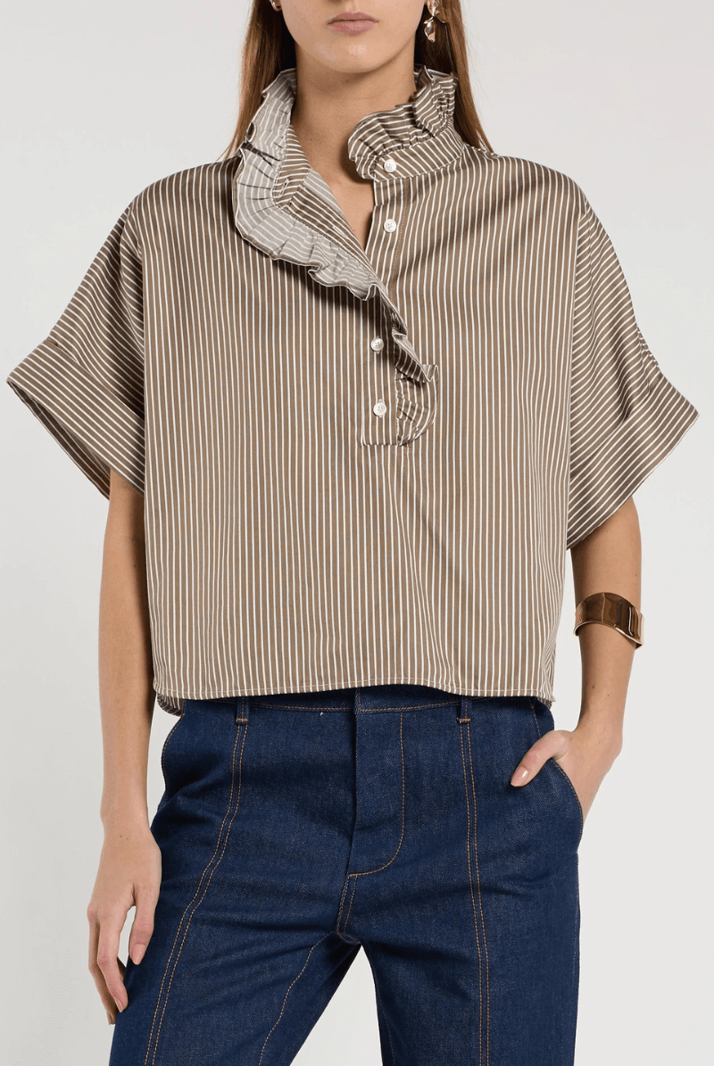 Shirts & Tops - Christy Lynn - Mabel Top in Chocolate Stripe - Archery Close