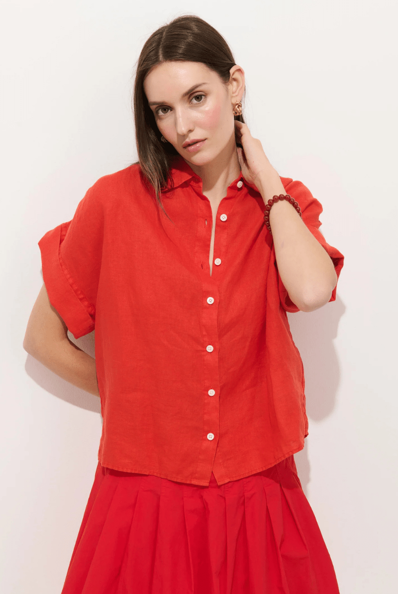 Shirts & Tops - Alex Mill - Maddie Blouse in Linen - Chili - Archery Close