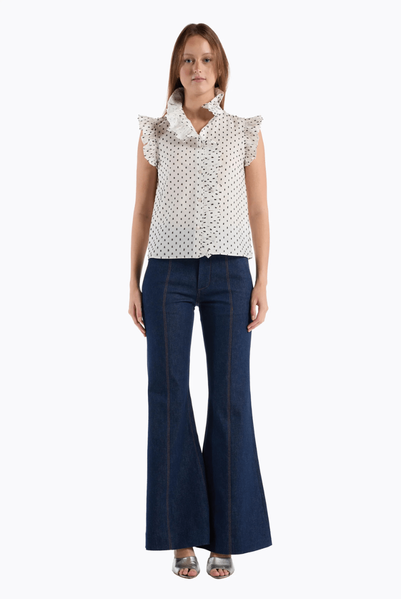 Shirts & Tops - Christy Lynn - Marfa Top in White Black Dot - Archery Close