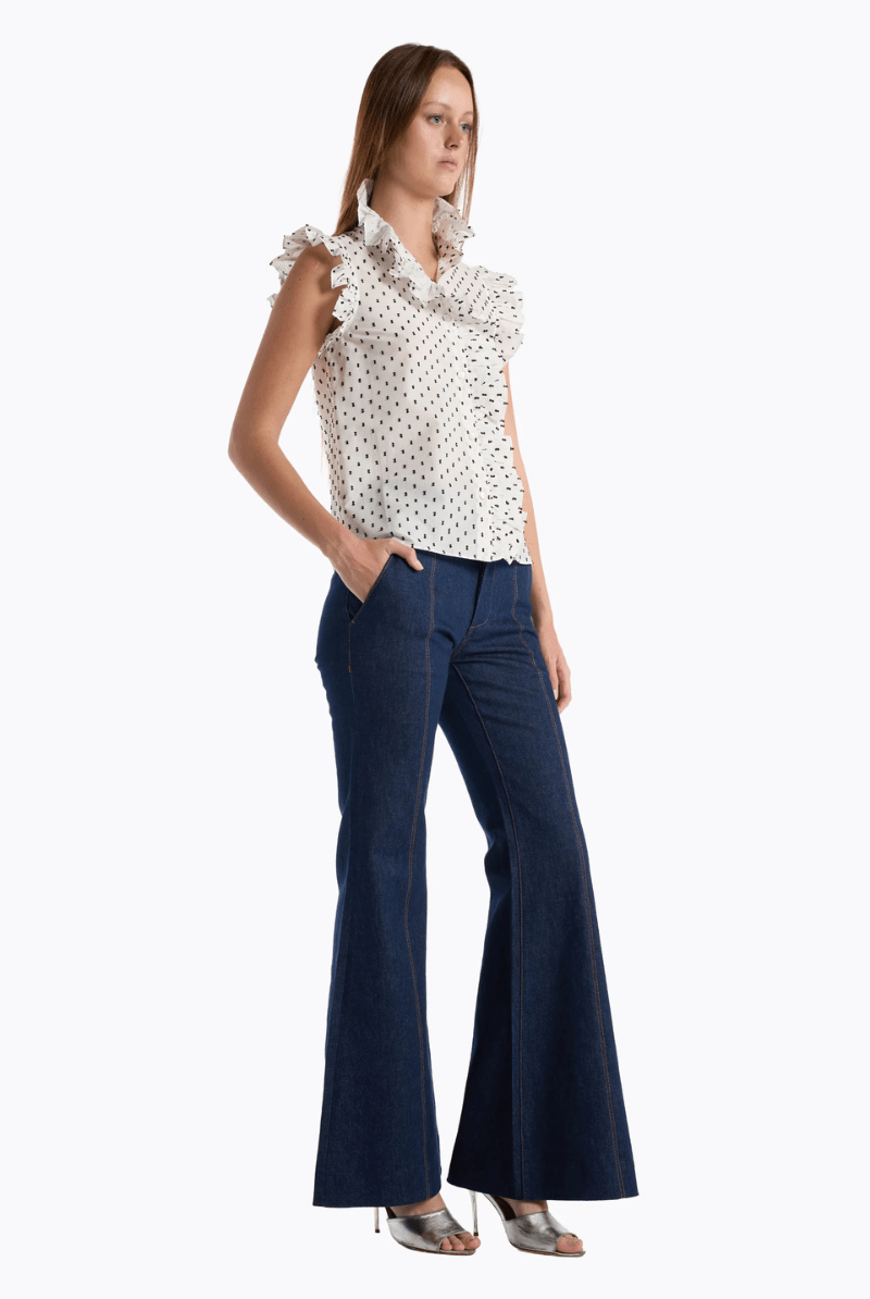 Shirts & Tops - Christy Lynn - Marfa Top in White Black Dot - Archery Close