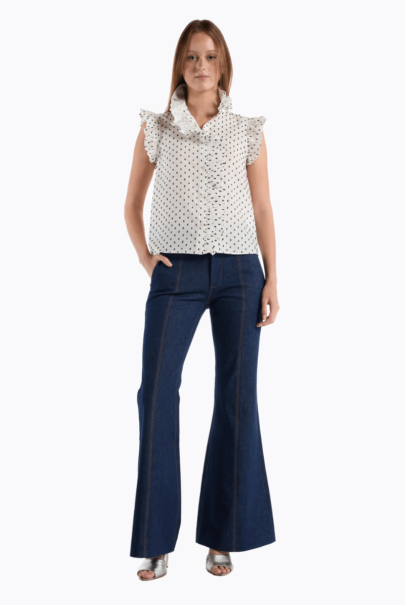 Shirts & Tops - Christy Lynn - Marfa Top in White Black Dot - Archery Close