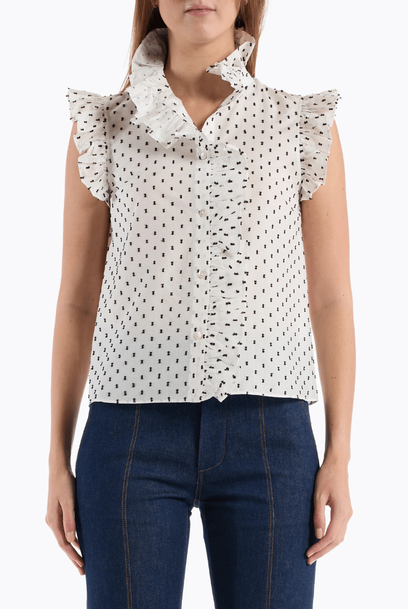 Shirts & Tops - Christy Lynn - Marfa Top in White Black Dot - Archery Close