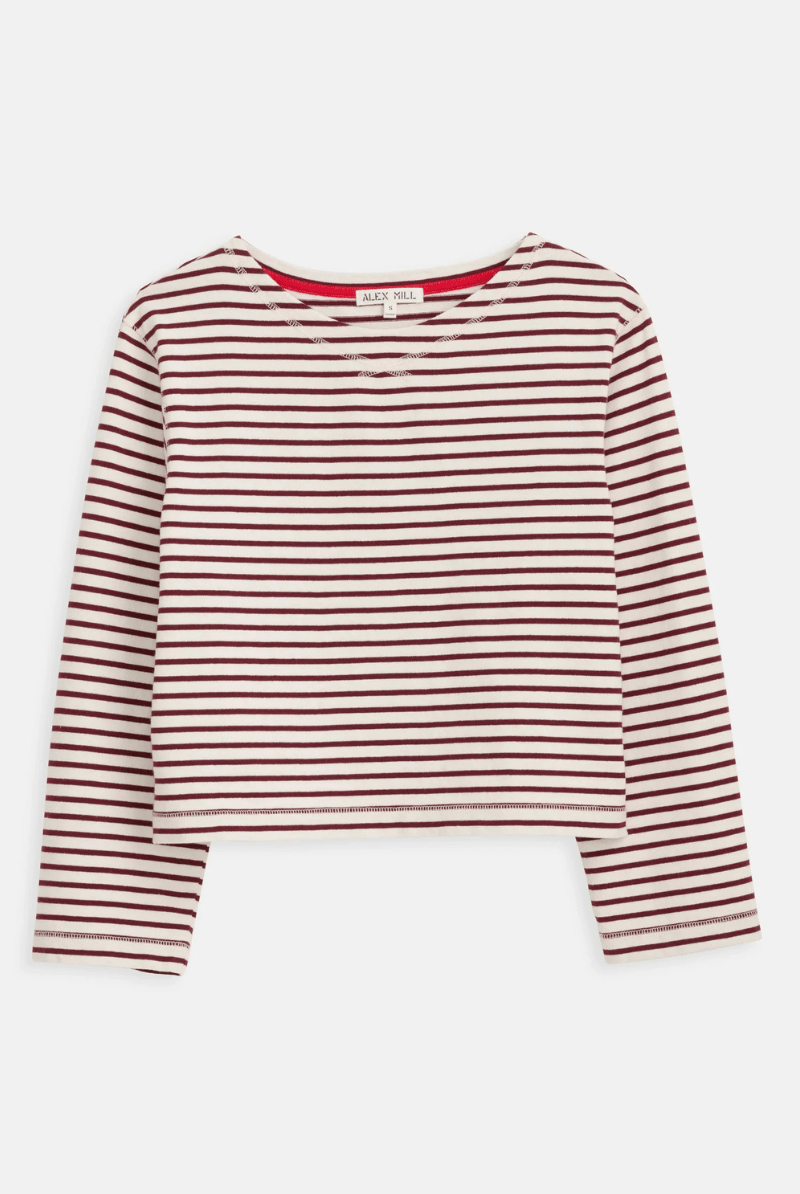 Shirts & Tops - Alex Mill - Marseille Boatneck Crew in Off White/Burgundy - Archery Close
