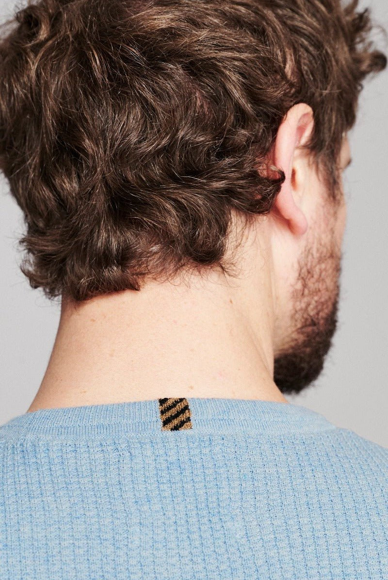 Billy Reid Martin Mini Waffle Crew - Chambray Blue Heather