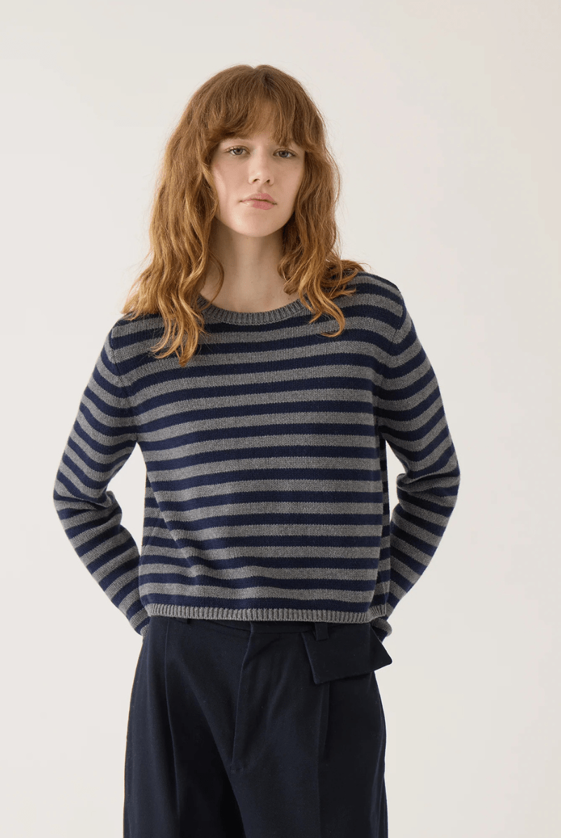 Sweater - DemyLee - Melina Stripe Cotton Cashmere Sweater - Archery Close