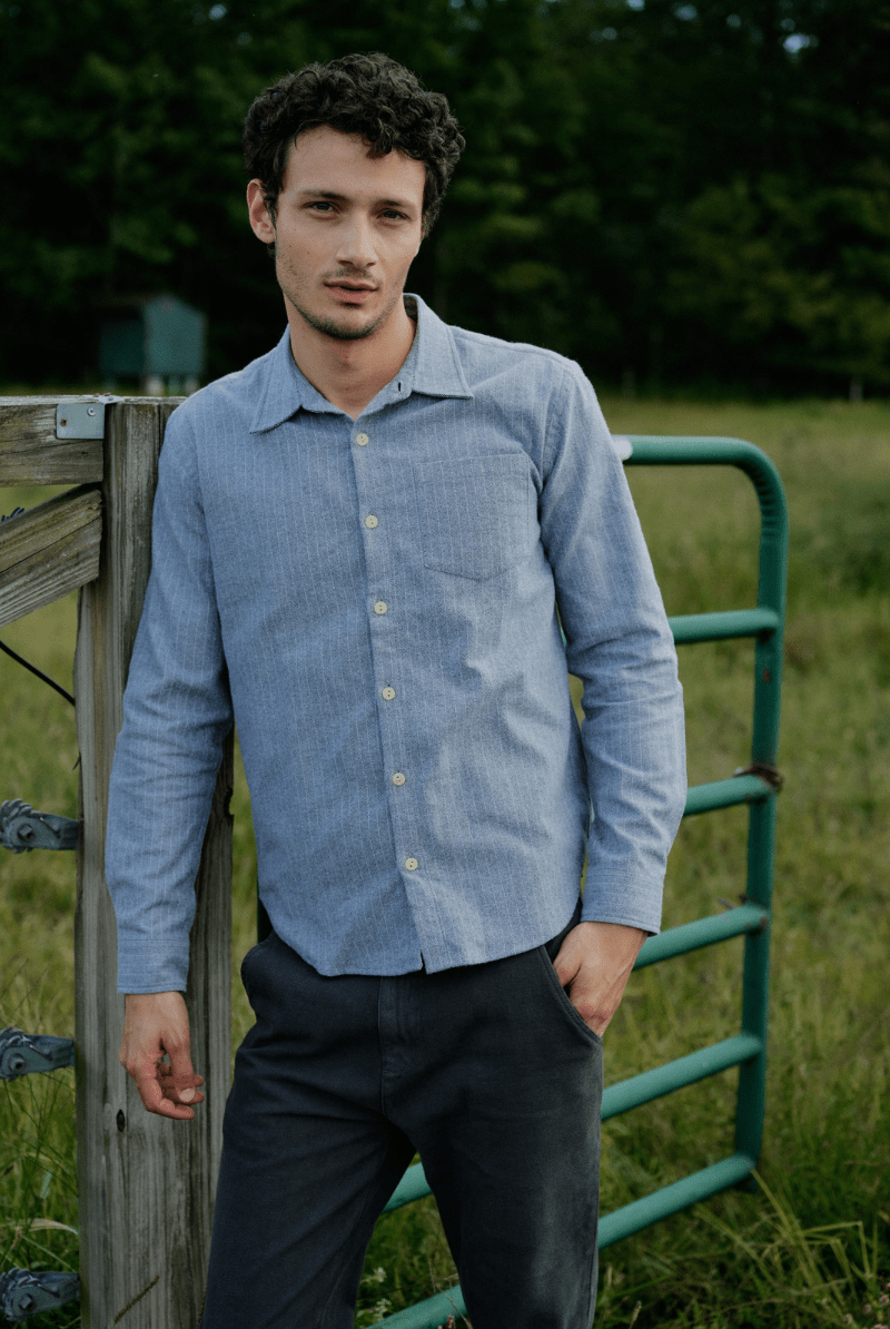 Shirts & Tops - Road to Nowhere Clothing - Men's Accord Shirt in Denim Herringbone - Archery Close