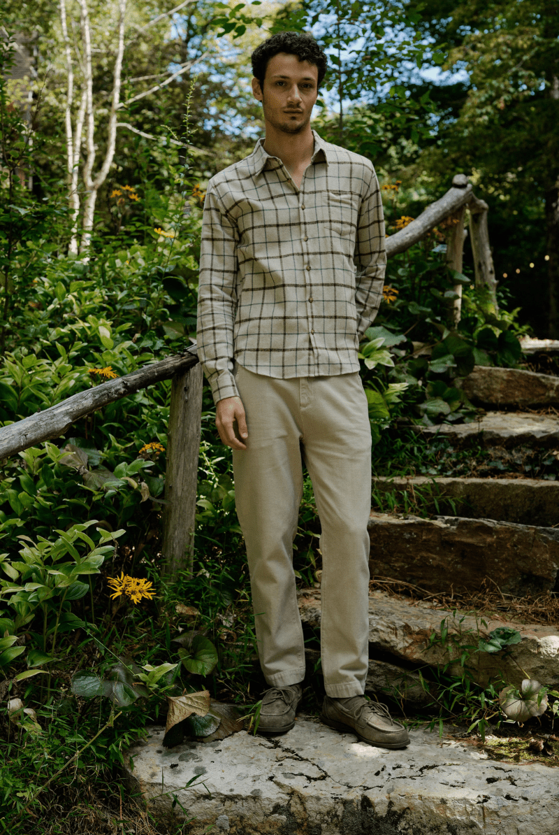 Pants - Road to Nowhere Clothing - Men's Pilon Trouser in Garment Dyed Recycled Cotton - Origami - Archery Close