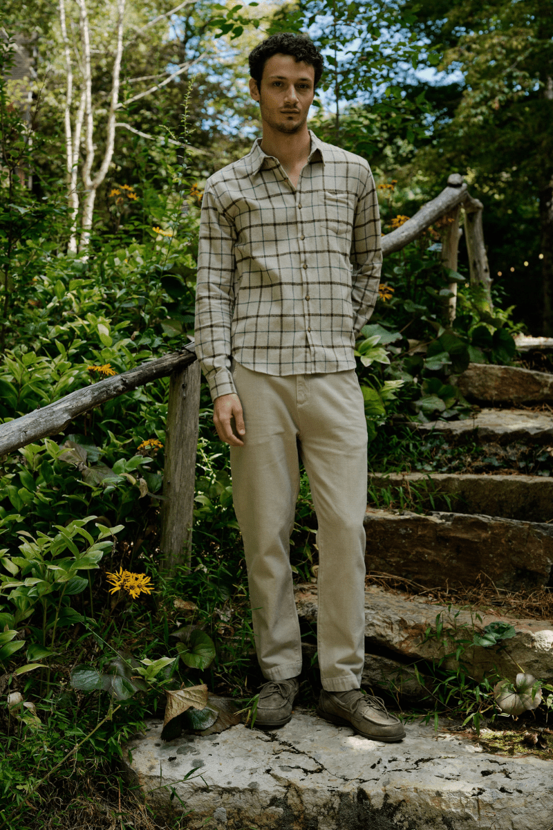 Pants - Road to Nowhere Clothing - Men's Pilon Trouser in Garment Dyed Recycled Cotton - Origami - Archery Close