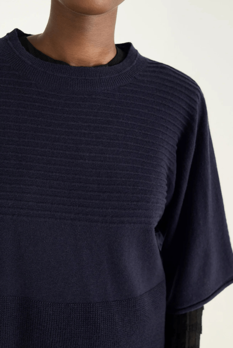 Sweater - Cotelac - Merino Wool Sweater in Sapphire - Archery Close