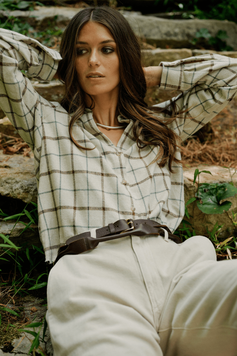 Shirts & Tops - Road to Nowhere Clothing - Mila Flannel in Oat Windowpane - Archery Close
