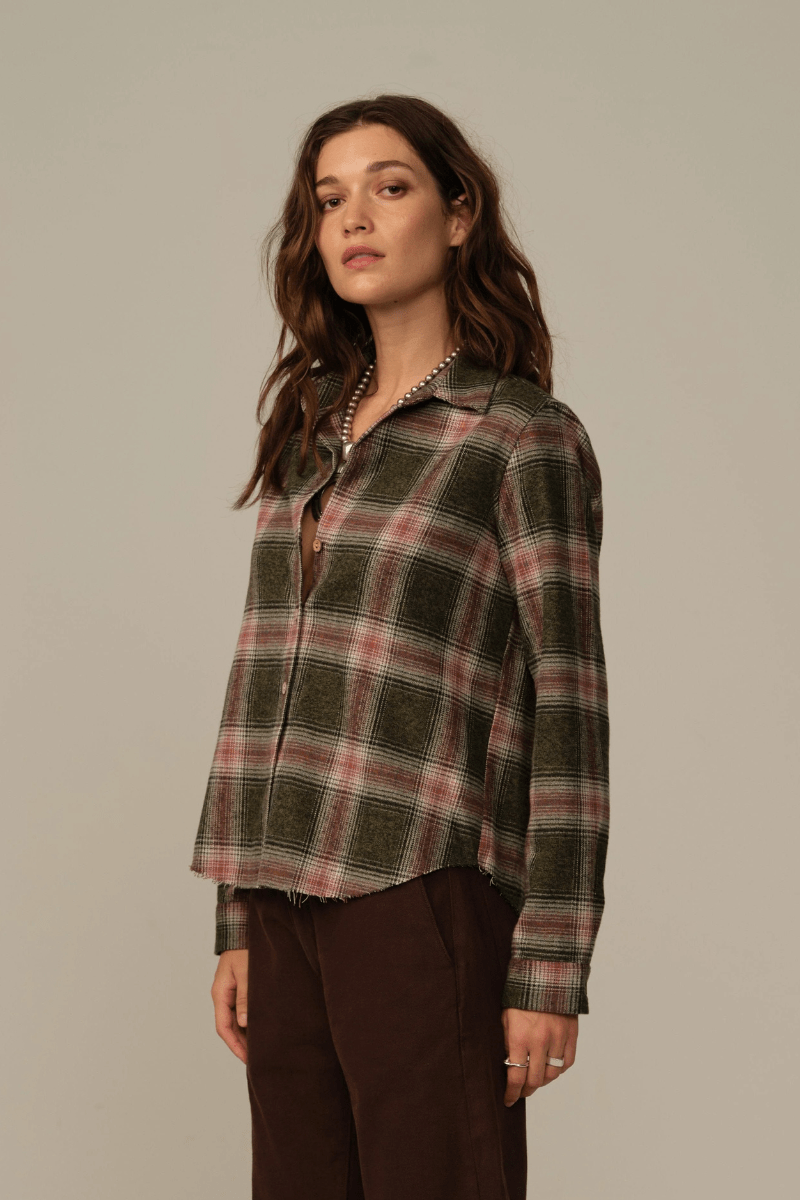 Shirts & Tops - Road to Nowhere Clothing - Mila Flannel in Wine Plaid - Archery Close