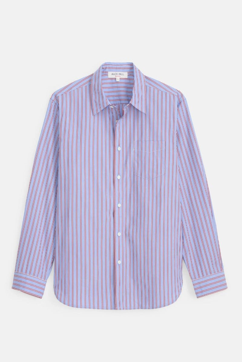 Alex Mill Mill Point Collar Striped Shirt in Cotton Poplin - Blue Stripe