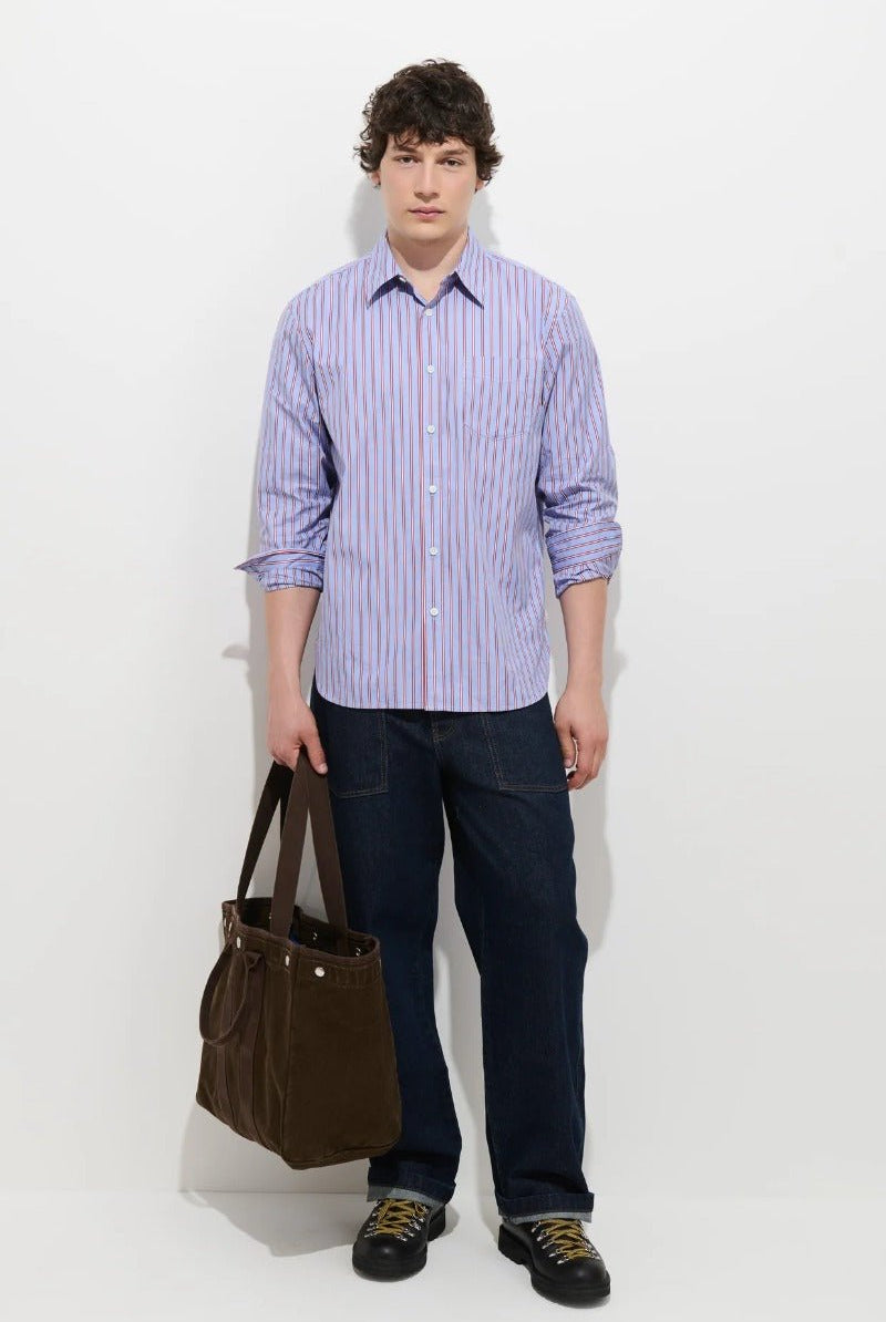 Alex Mill Mill Point Collar Striped Shirt in Cotton Poplin - Blue Stripe