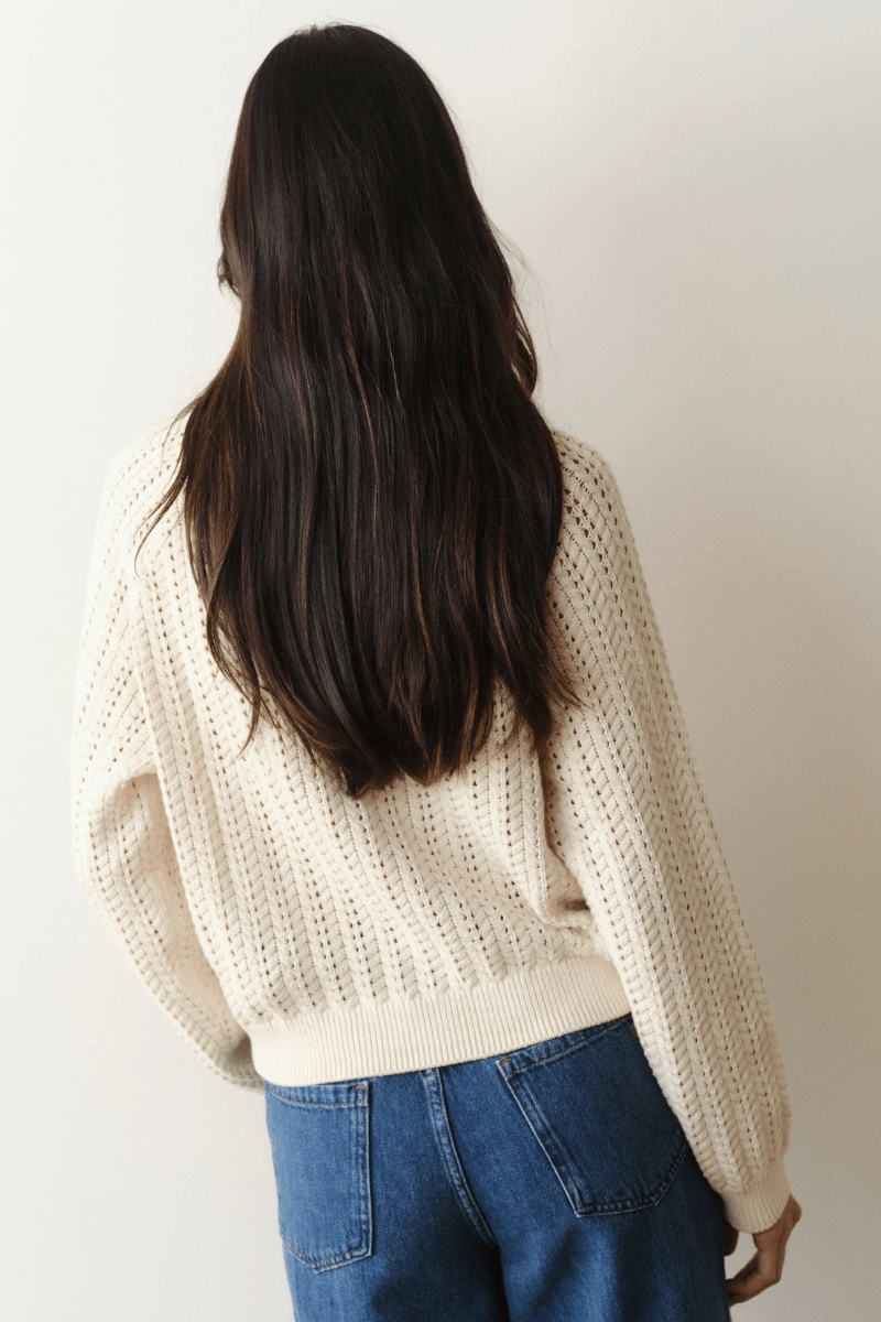 Sweater - Marine Layer - Mina Pointelle Sweater in Cream - Archery Close
