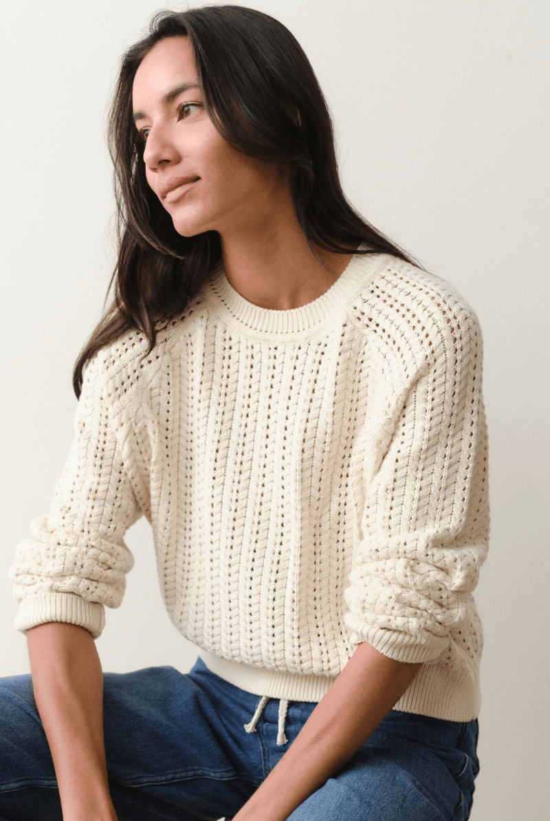 Sweater - Marine Layer - Mina Pointelle Sweater in Cream - Archery Close