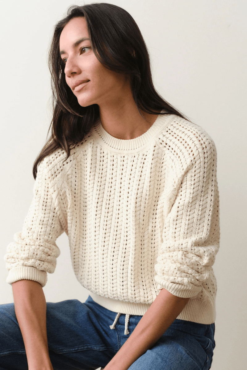 Sweater - Marine Layer - Mina Pointelle Sweater in Cream - Archery Close