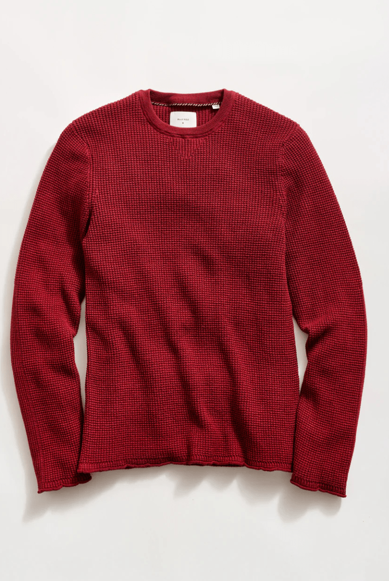 Sweater - Billy Reid - Mini Waffle Crew in Syrah - Archery Close