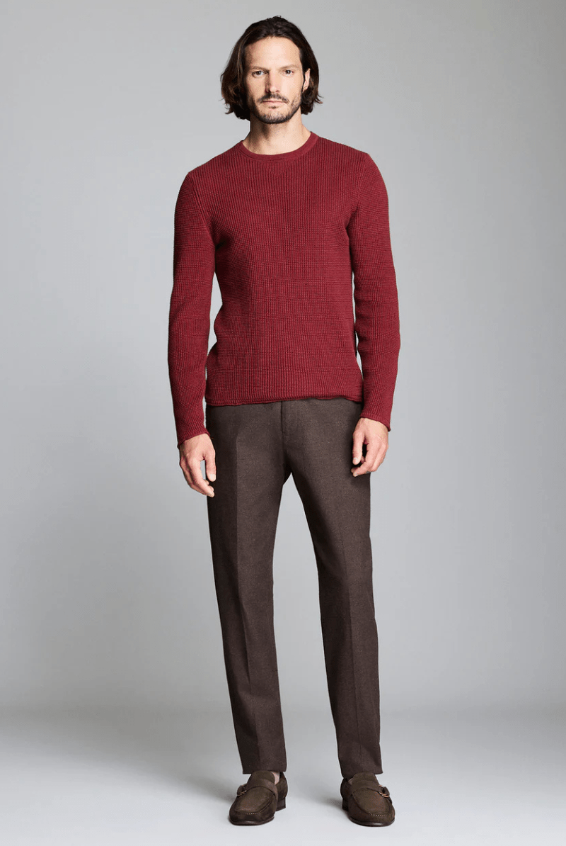 Sweater - Billy Reid - Mini Waffle Crew in Syrah - Archery Close