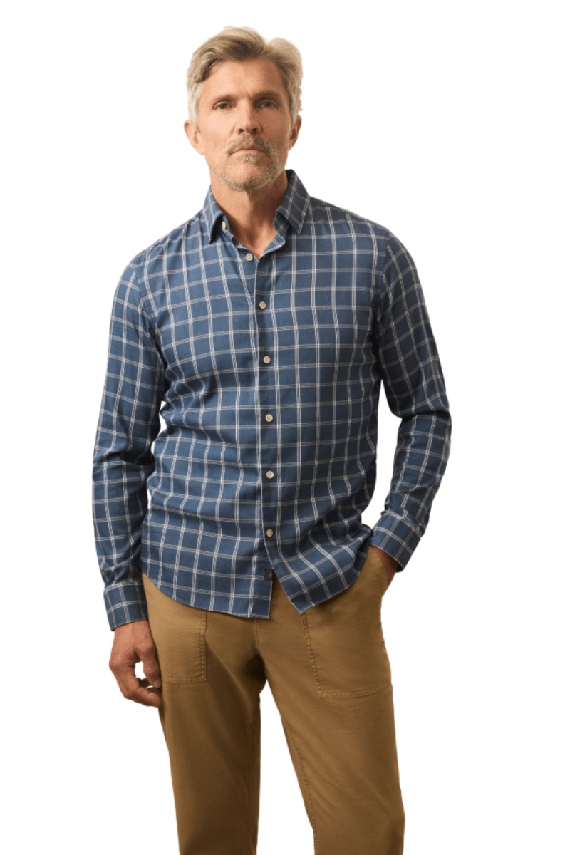 Shirts & Tops - Faherty Brand - Movement Monterrey Shirt in Midnight Cloud Plaid - Archery Close