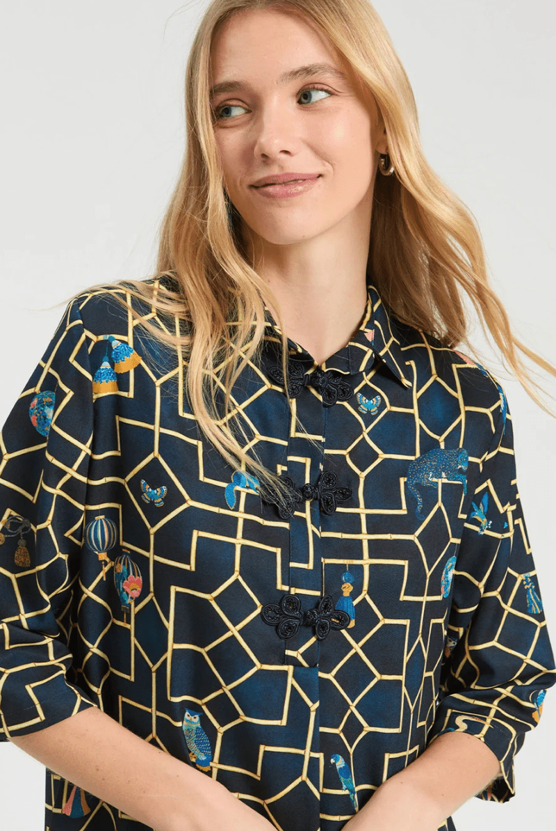Dresses - Vilagallo - Navy Bamboo Dress - Archery Close