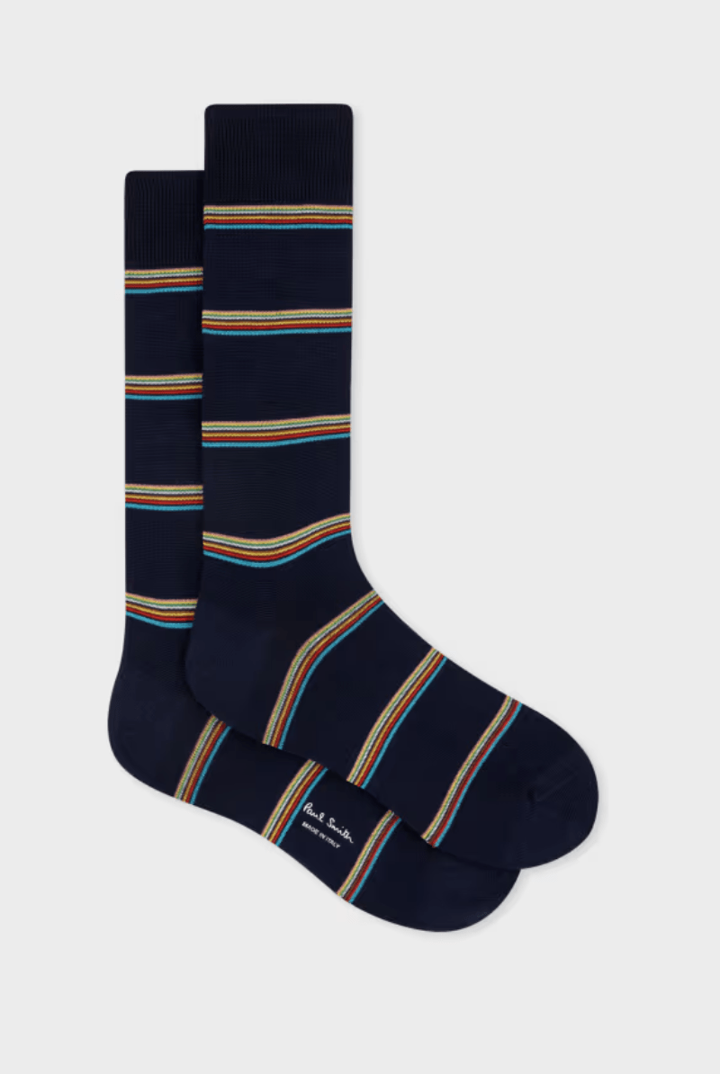 Socks - Paul Smith - Navy Block 'Signature Stripe' Socks - Archery Close