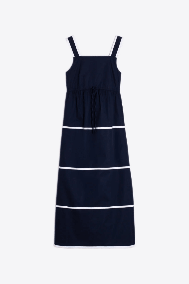 Dresses - Vilagallo - Navy Dress with White Stripes - Archery Close