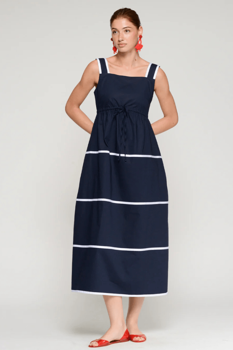 Dresses - Vilagallo - Navy Dress with White Stripes - Archery Close
