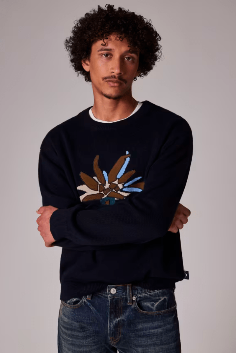 Sweater - Paul Smith - Navy Merino - Blend 'Edelweiss' Applique Sweater - Archery Close