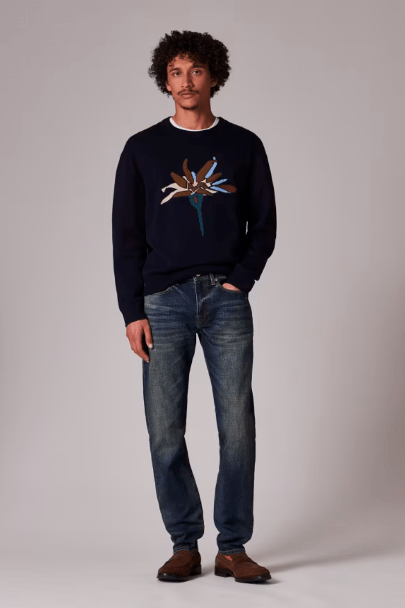 Sweater - Paul Smith - Navy Merino - Blend 'Edelweiss' Applique Sweater - Archery Close