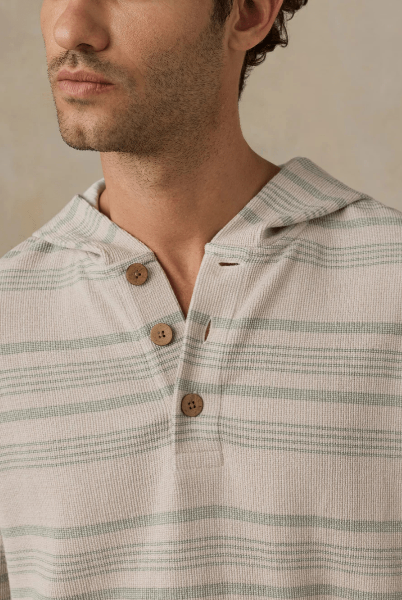 Sweatshirts - Faherty Brand - Oasis Hoodie in Sage Beach Stripe - Archery Close